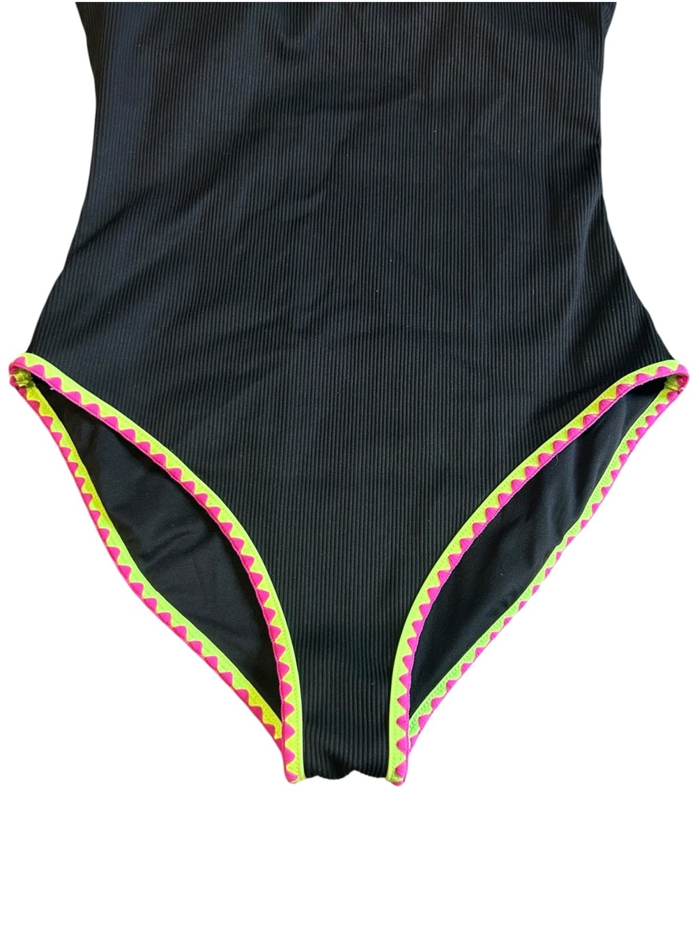 POPVIL Ribbed Black Neon Trim One Piece Swimsuit Size L - Picture 6 of 11